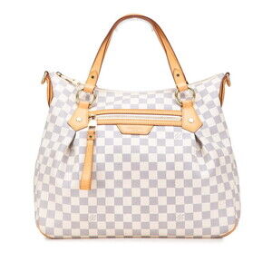 Louis Vuitton Damier Azur White Evora Handbag Brown Leather